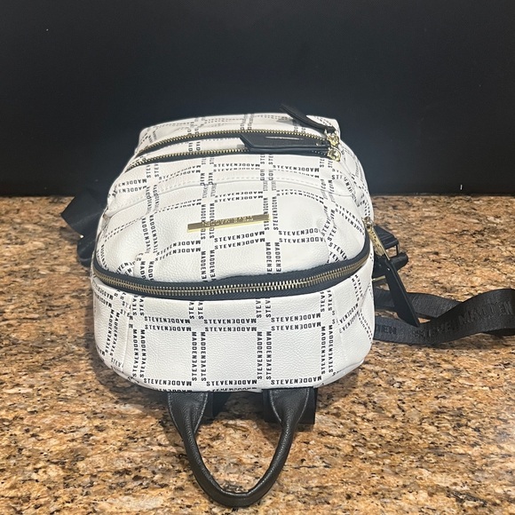 Steve Madden White and Black Logo Backpack